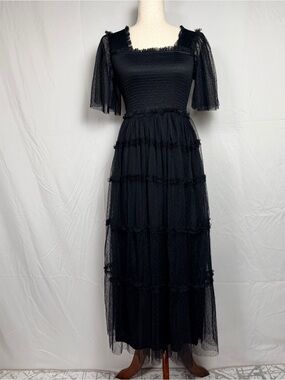 Dress Day Black Tiered Mesh Maxi Dress, whimsygoth, dark romantic, witchy, NWT